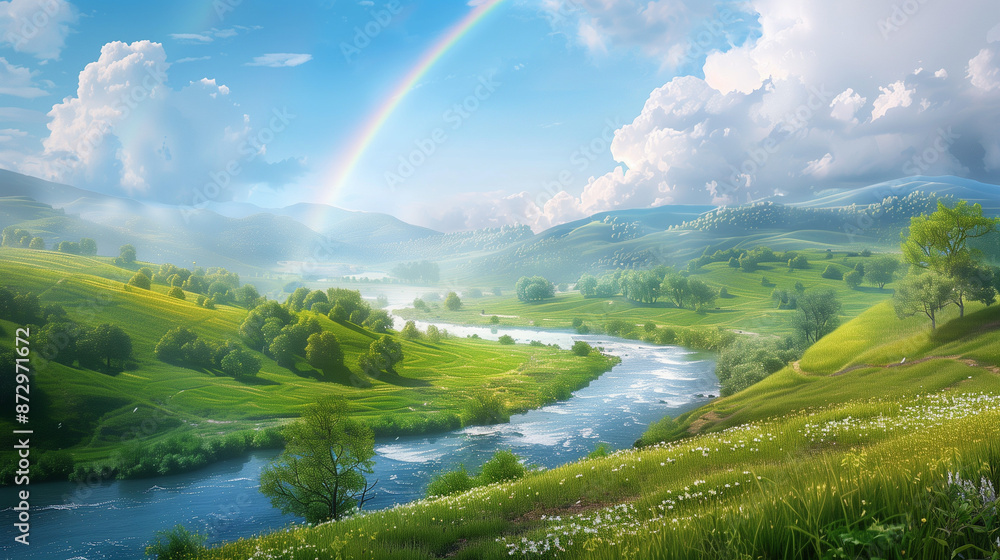 The ephemeral beauty of a rainbow over a lake highlights nature's artistry, offering a moment of serene splendor and reflection. The ephemeral beauty of a rainbow over a lake highlights nature's artistry, offering a moment of serene splendor and reflection.