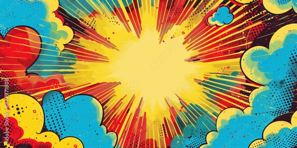 Fototapeta premium Vivid comic book backround with colorful clouds