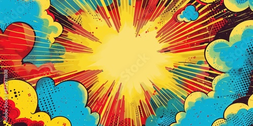 Vivid comic book backround with colorful clouds