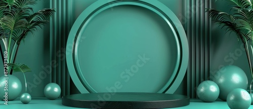 Black and jade podium with abstract shapes background, contemporary style, product display