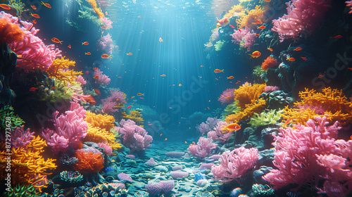 Fototapeta Naklejka Na Ścianę i Meble -  Underwater world coral reef 3d rendering elements