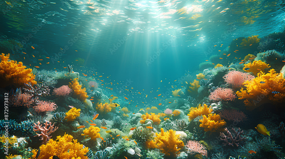 Fototapeta premium Underwater world coral reef 3d rendering elements