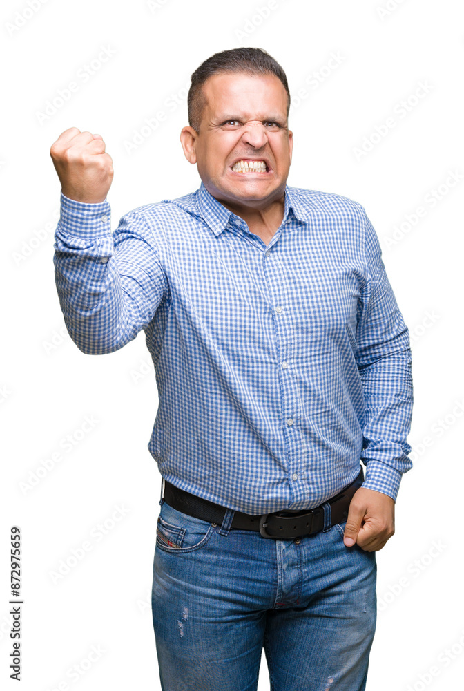 Middle age arab business man over isolated background angry and mad raising fist frustrated and furious while shouting with anger. Rage and aggressive concept. Middle age arab business man over isolated background angry and mad raising fist frustrated and furious while shouting with anger. Rage and aggressive concept.