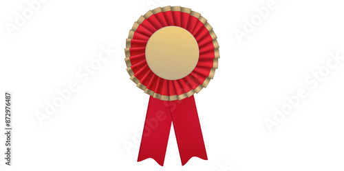 Award Winner Medal Icon, Realistic Red Ribbon Badge Vector Illustration.	