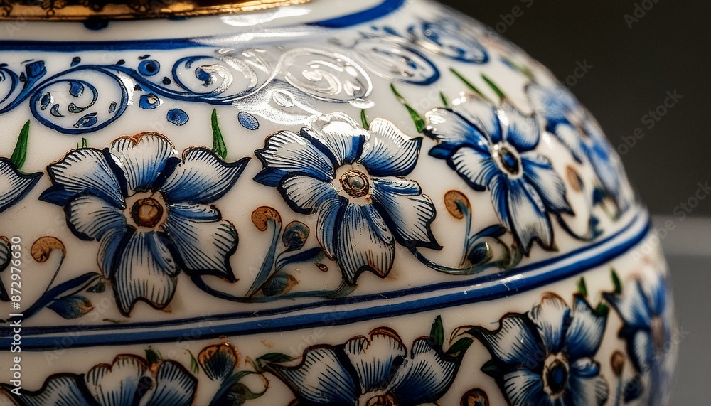Macro close-up of delicate patterns on the surface of ancient Chinese porcelain. A macro close-up of the delicate patterns on the surface of ancient Chinese porcelain, demonstrating the mastery of han Macro close-up of delicate patterns on the surface of ancient Chinese porcelain. A macro close-up of the delicate patterns on the surface of ancient Chinese porcelain, demonstrating the mastery of han