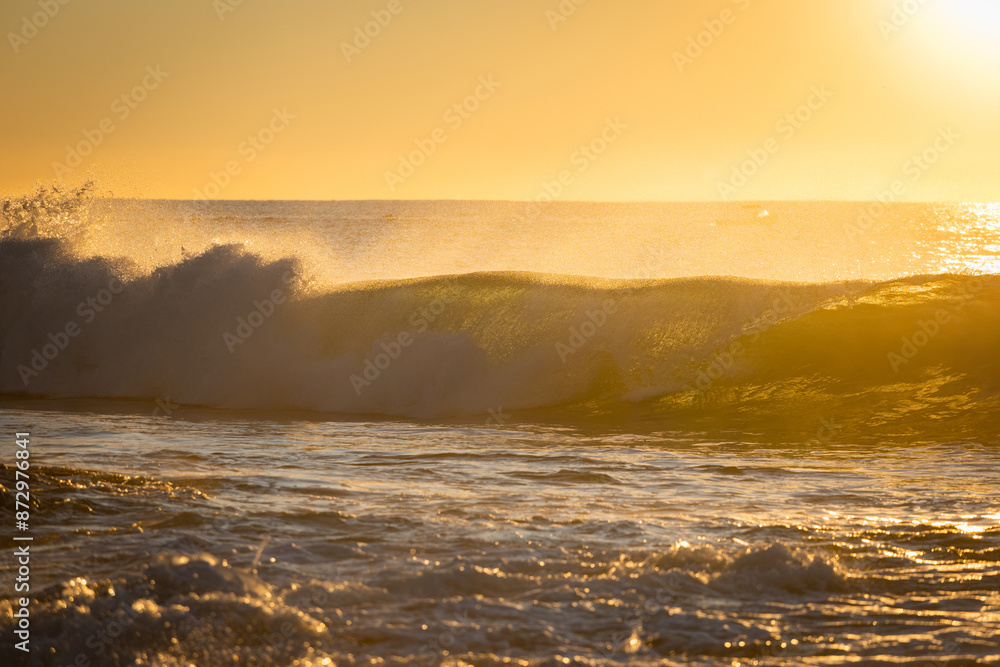 Fototapeta premium Beautiful wave under the morning golden light.