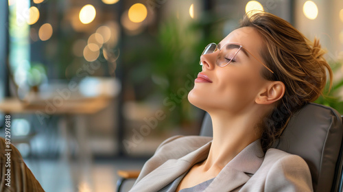 Businesswoman Embracing Time Management with Relaxing Mood