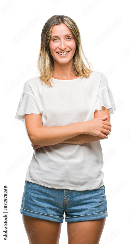 Young beautiful woman over isolated background happy face smiling with crossed arms looking at the camera. Positive person. Young beautiful woman over isolated background happy face smiling with crossed arms looking at the camera. Positive person.