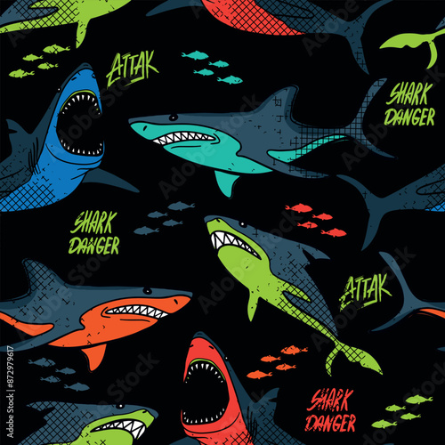 abstract, angry, animal, art, background, blue, blue shark, cartoon, danger, dangerous, design, drawing, drawn, fabric, fashion, fish, graphic, grunge, hand, illustration, marine, nature, ocean, patte