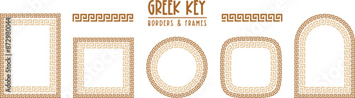 Greek key pattern, seamless borders collection. Decorative ancient meander, greece border ornament set with repeated geometric motif. Vector EPS10.