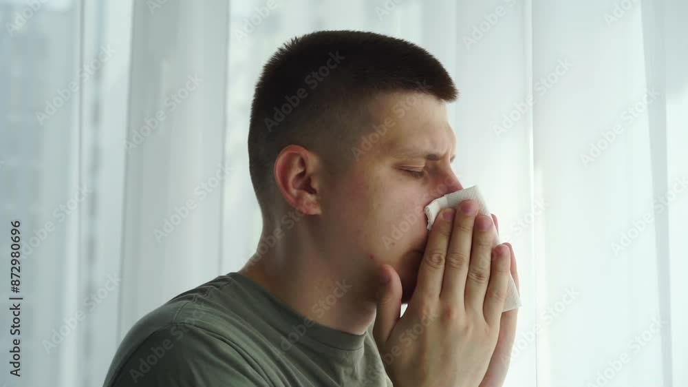 The man had an allergic reaction.
A man blows his nose into a handkerchief.
Seasonal allergies The man had an allergic reaction.
A man blows his nose into a handkerchief.
Seasonal allergies