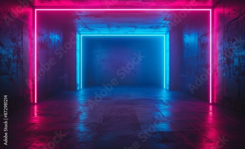 Abstract futuristic background with neon lines and shapes. An abstract futuristic background with neon glow and rays.