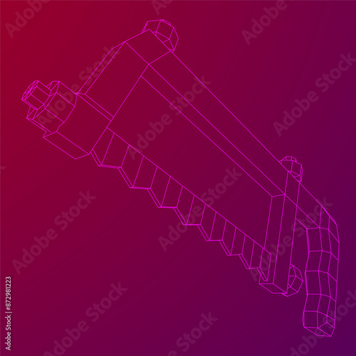 Hacksaw manual or Hand hacksaw. Wireframe low poly mesh vector illustration