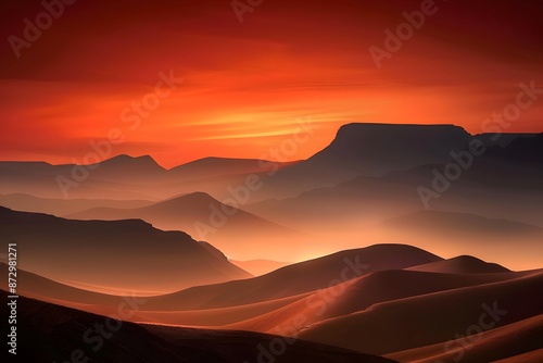 Wallpaper Mural Majestic sunrise over desert dunes, casting a mesmerizing red and orange glow across the landscape. Torontodigital.ca
