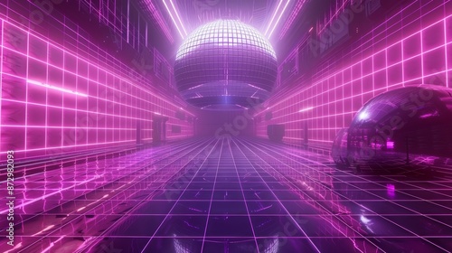 Futuristic digital cyber surface style of the 1980s. Retro cyberpunk style 80s Sci-Fi Background.