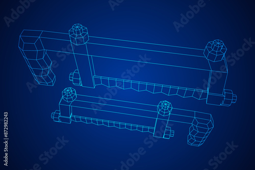 Hacksaw manual or Hand hacksaw. Wireframe low poly mesh vector illustration