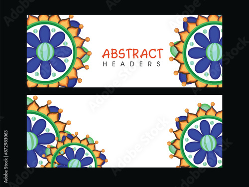 Social Media Banner or Header Set Decorated with Mandala Ornaments and Copy Space.