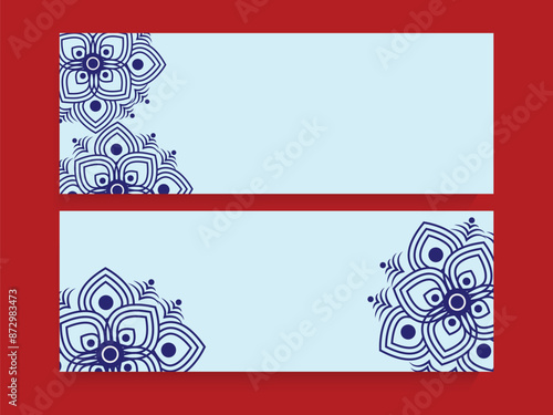 Social Media Banner or Header Set Decorated with Mandala Ornaments and Copy Space.