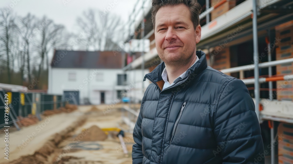 Architect standing in front of project being built. Architect standing in front of project being built.