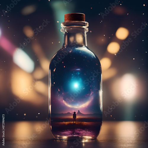 surreal bottle with the universe inside