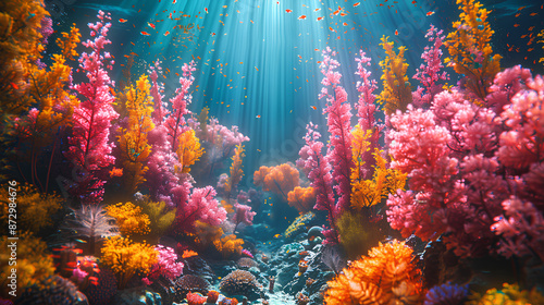 Fototapeta Naklejka Na Ścianę i Meble -  Underwater world coral reef 3d rendering elements