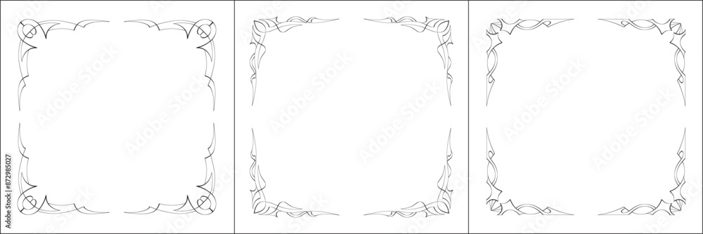 Set of three vector frames. Elegant black and white monochrome ornamental border for greeting cards, banners, invitations. Vector frame for all sizes and formats. Isolated vector illustration.
Set of three vector frames. Elegant black and white monochrome ornamental border for greeting cards, banners, invitations. Vector frame for all sizes and formats. Isolated vector illustration.