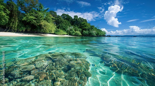 Serene Secluded Beach Paradise with Vibrant Coral Reefs in Clear Waters