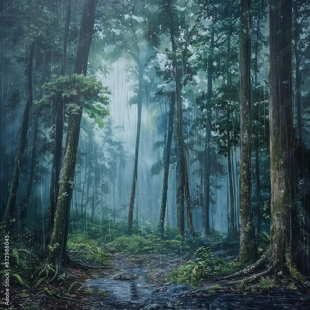 Obraz premium forest in the rain