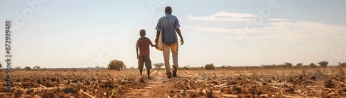 Farmer and Child Walking Th...