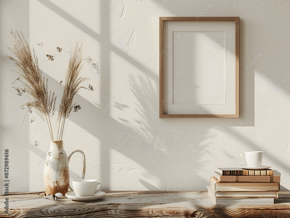 Detailed 3D rendering of a modern bedroom interior featuring a cozy gray bedding set with fluffy pillows, surrounded by empty picture frames of various sizes hanging on a neutral-toned wall Detailed 3D rendering of a modern bedroom interior featuring a cozy gray bedding set with fluffy pillows, surrounded by empty picture frames of various sizes hanging on a neutral-toned wall