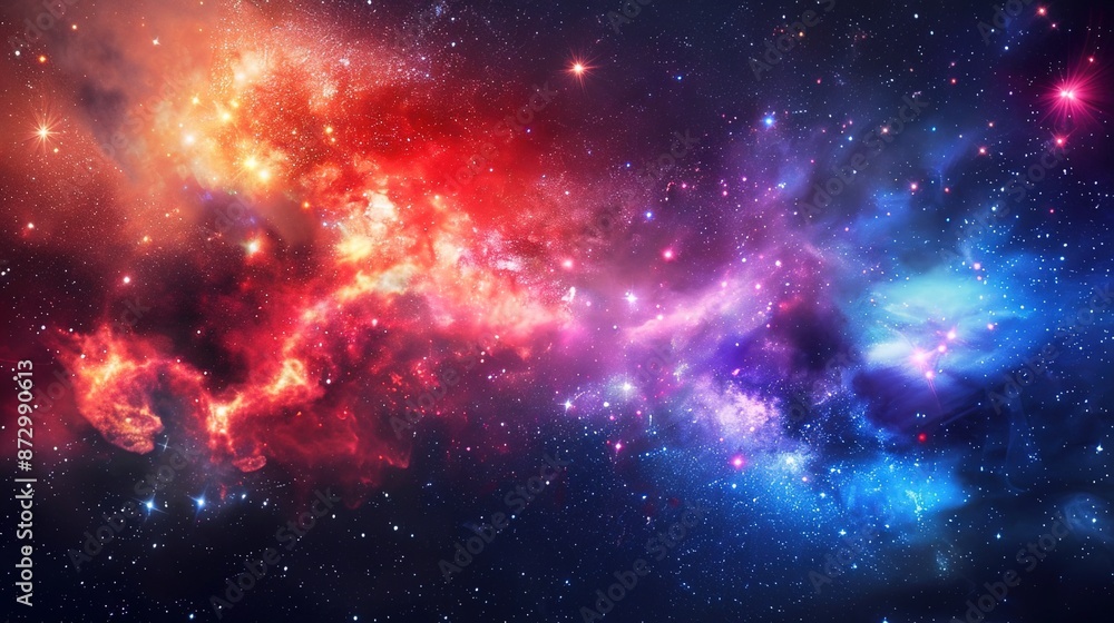 Fototapeta premium Cosmic Beauty: Radiant Star Field with Colorful Nebulae and Cosmic Dust