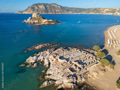 Aerial view of early christian basilica ruins, Kos island, Greece.  photo