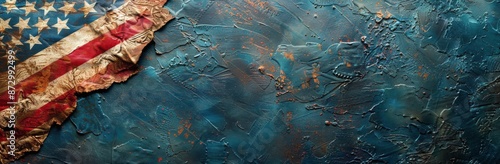 Worn American Flag on a Rough Blue Background
