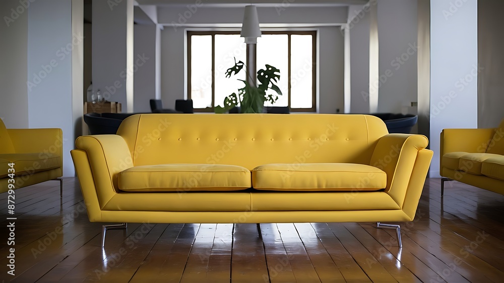 Fototapeta premium Modern Modern interior with a yellow sofa in the living room