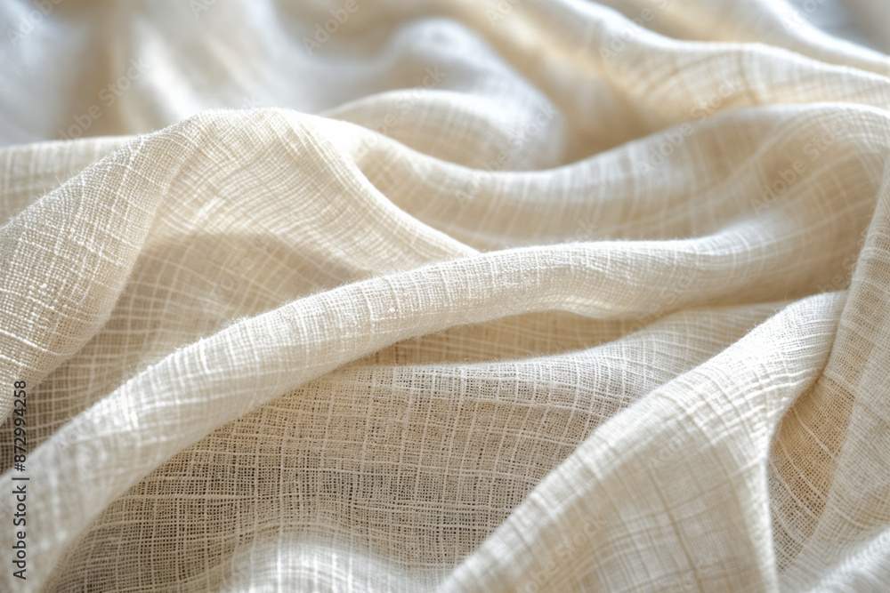Close-Up of Elegant White Linen Fabric with Natural Woven Texture Close-Up of Elegant White Linen Fabric with Natural Woven Texture