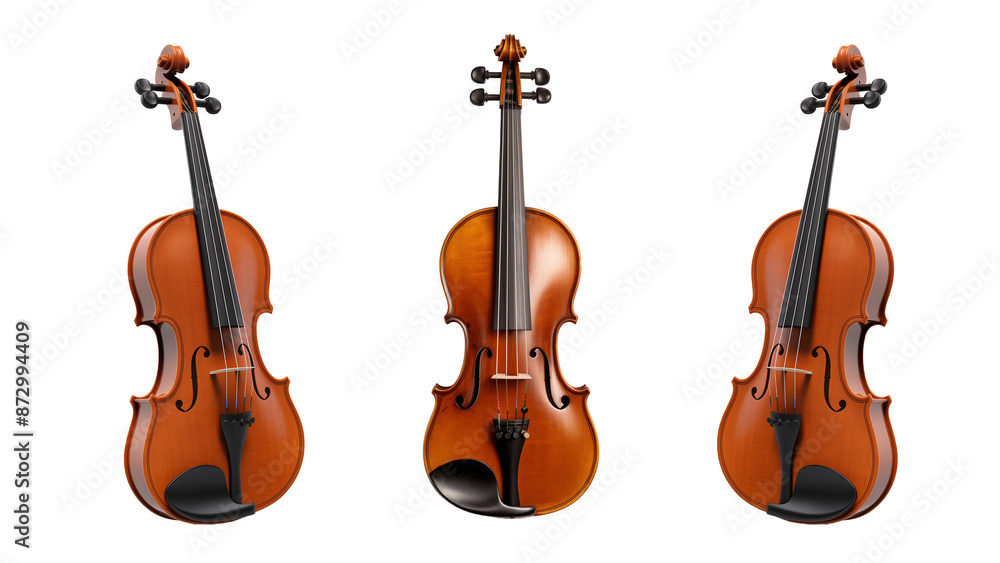 Fototapeta premium Violin instrument cutout. Violin instrument front and side view