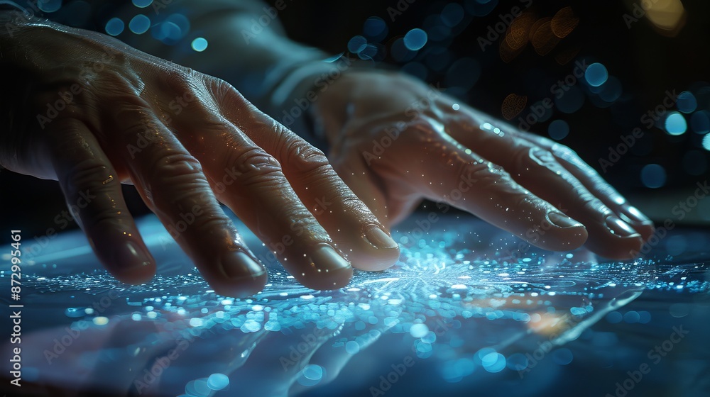 Male HID hands interact with a touchscreen, performing various finger gestures including tapping and swiping in all directions, with a total of 11 gestures Male HID hands interact with a touchscreen, performing various finger gestures including tapping and swiping in all directions, with a total of 11 gestures