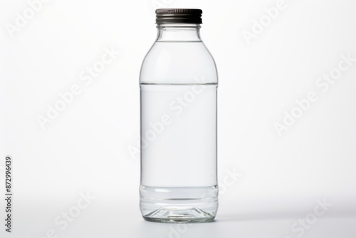 Glass Bottle of Clear Liquid on White Background
