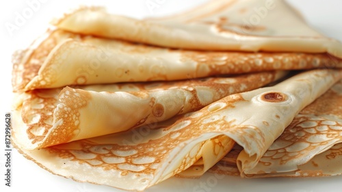 Fresh and Delicious Cream Crepes - Close-up of Folded French Pancakes
