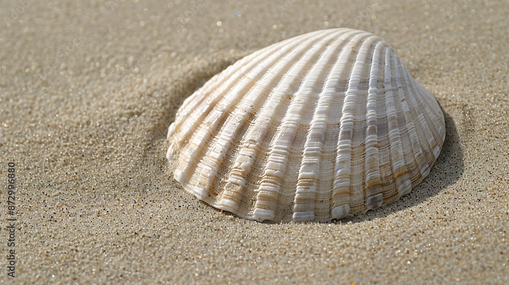 Exquisite Seashell Texture on Tranquil Beach Sand - Close-up Summer Seaside Scene Exquisite Seashell Texture on Tranquil Beach Sand - Close-up Summer Seaside Scene