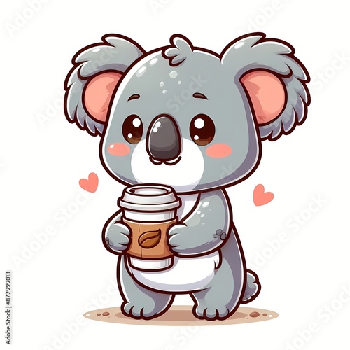 Cute koala Holding Coffee Cartoon Vector Illustration photo