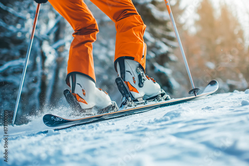 A person performing a skiing exercise that strengthens the knees. photo