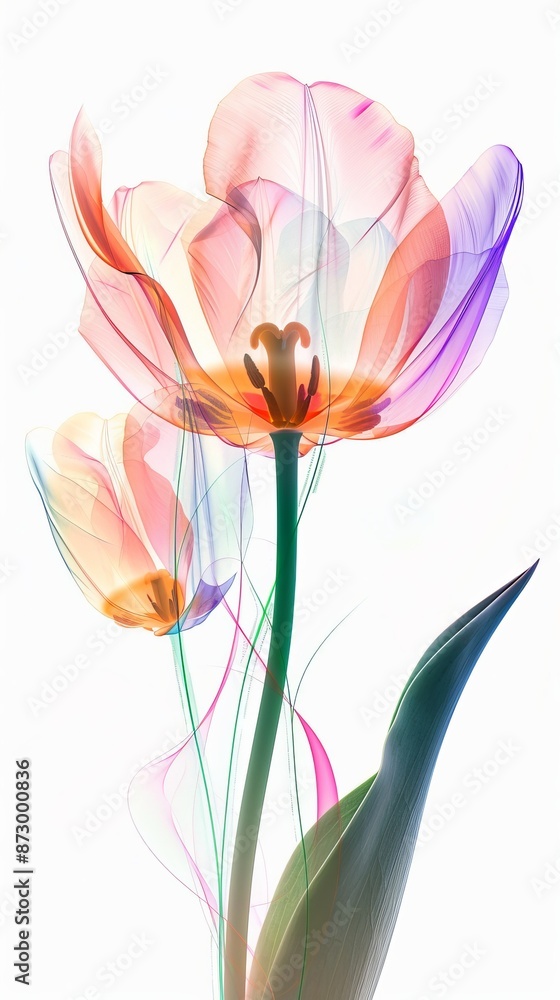 Naklejka premium Radiant tulip artwork with vibrant colors and translucent petals, floral concept