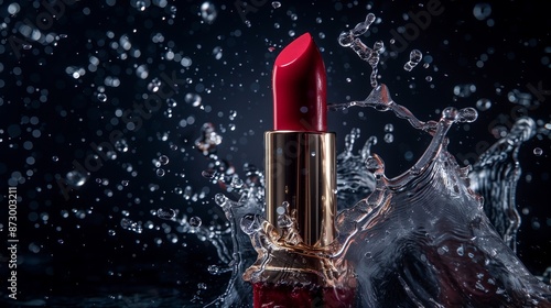 Lipstick advertising photography with the water splashed everywhere.