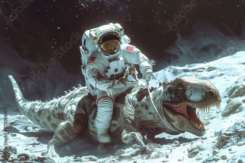 Astronaut Riding Dinosaur in Space