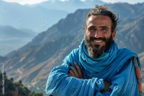 Smiling Man in Mountain Landscape
