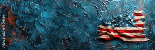 Distressed American Flag on Teal Abstract Background