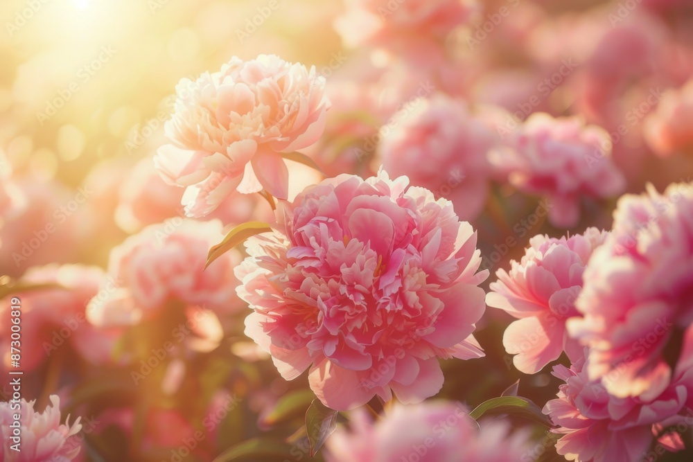 Beautiful Pink Peonies in Bloom at Sunrise Beautiful Pink Peonies in Bloom at Sunrise