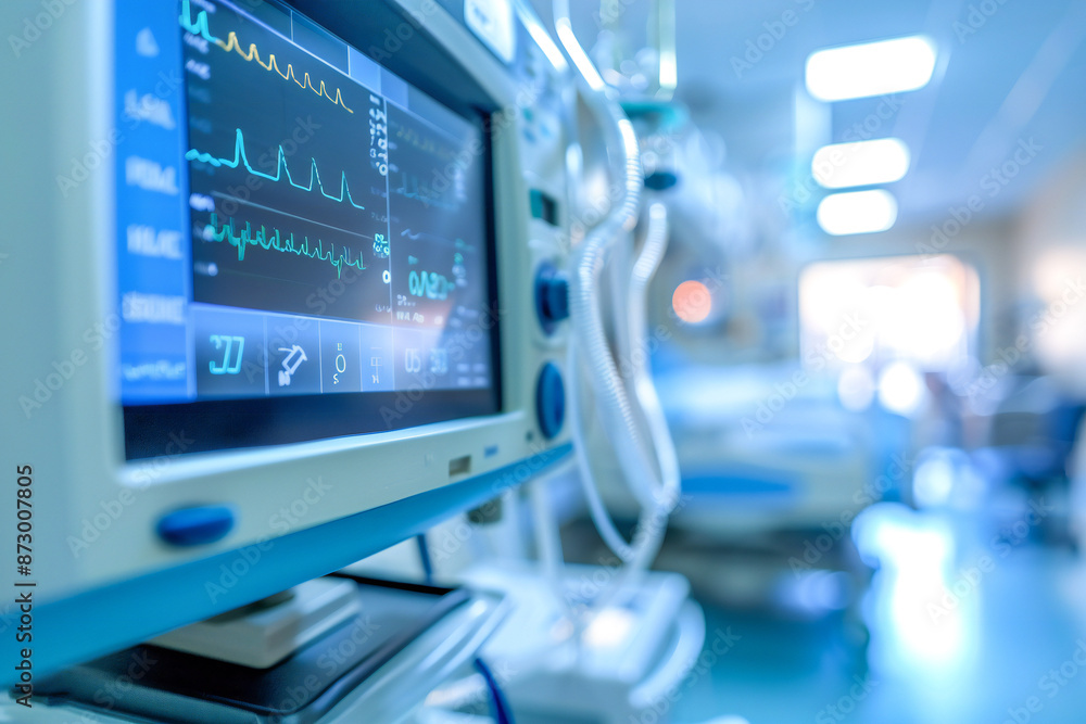 Close-up of Hospital device with monitor Monitoring Close-up of Hospital device with monitor Monitoring
