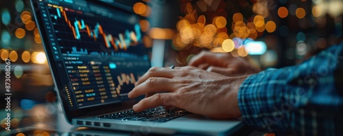 Businessman using laptop, analyzing SEO, promoting website ranking, optimizing search engine traffic